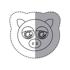 sticker cartton pig animal head expression, vector illustration