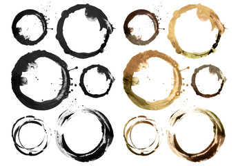 Set of circle acrylic and watercolor painted design element.