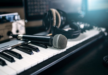 Professional music studio equipment, closeup