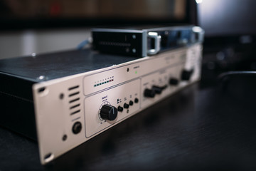 Fototapeta premium Professional audio engineering equipment, closeup