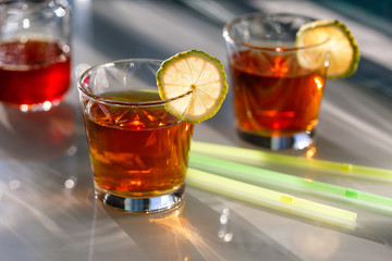Tea in glasses with lime