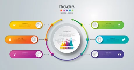 Fotobehang Timeline infographics design vector and business icons with 6 options. © tarapong