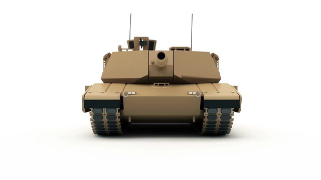 Seamless Looping Animation of Heavy Military Tank isolated on white background. Alpha Matte and Green Screen