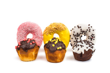 Donuts in color glaze isolated