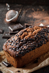 Chocolate cake on a dark background