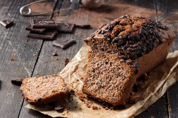 Chocolate cake on a dark background