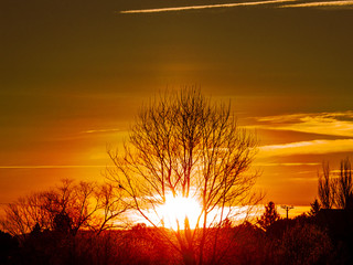 Sunset on countryside with orange color