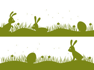 Easter background with bunnies and eggs. Design for Easter. Vector illustration.