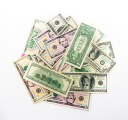 american money dollars banknotes bills on white background