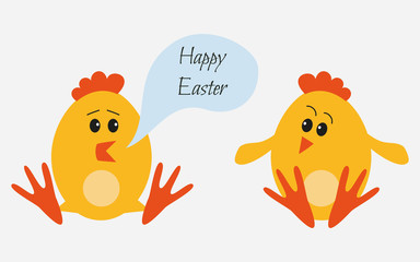 Easter chickens for holidays design on white background.