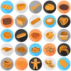Set of bakery products color flat icon for web and mobile design