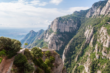 View of a mountain valley from the monastery of Montserrat. Catalonia, Spain.