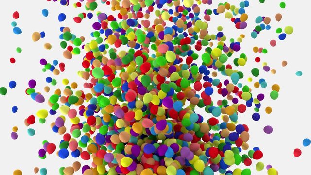 4K Animation of Heap of Multicolored Balloons Fly on white background