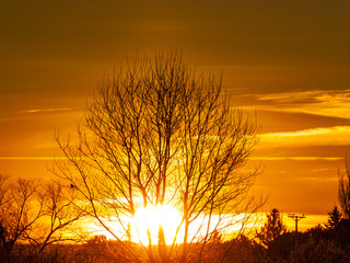 Sunset on countryside with orange color