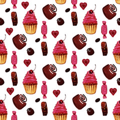 Seamless background with sweets and cakes