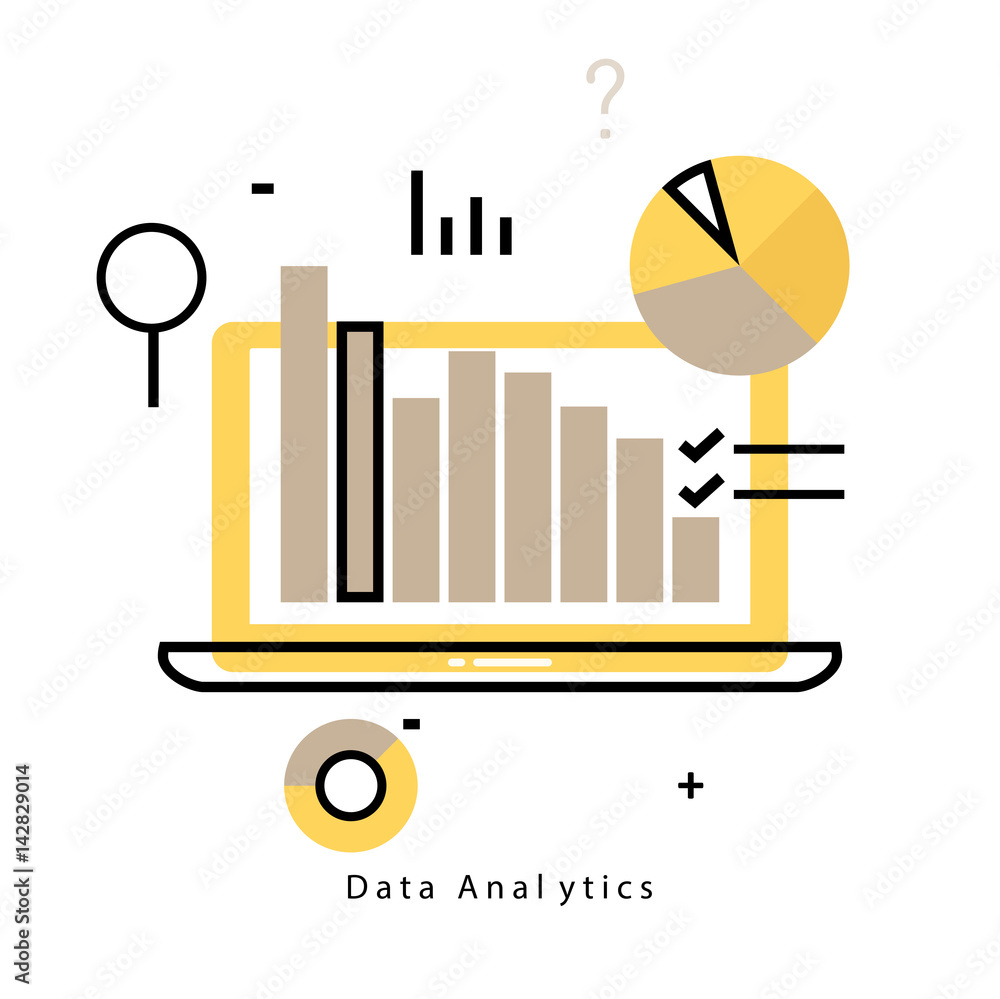 Poster data analytics flat line business vector illustration design banner. data monitoring, web analytics 