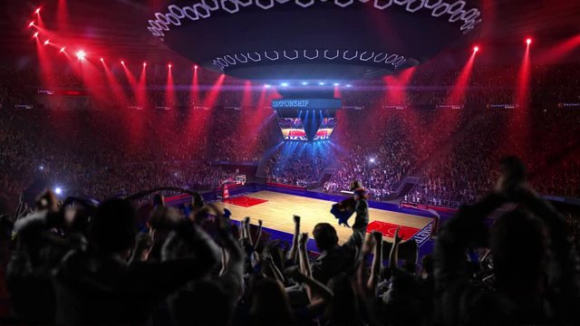 Fans on basketball court in game video