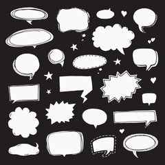 Hand drawn set of speech bubbles.  Vector illustration on black background