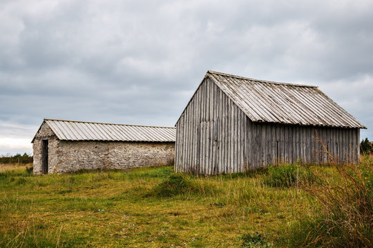 Old rustic barns on Fårö, Gotland, Sweden