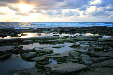 background of beach and sea at sunset colors
