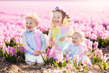 Kids playing in flower field