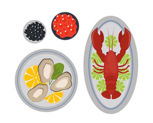 Seafood flat tasty cooking delicious can be used for layout advertising and fresh shrimp shellfish web design gourmet restaurant meal vector illustration.
