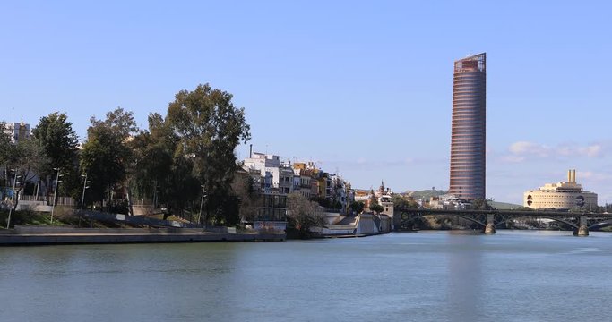 4K UltraHD View along the Guadalquiver River in Seville, Spain
