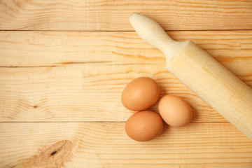 Raw Organic Brown Eggs on table