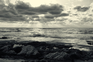 Fototapeta premium background of beach and sea, black and white image