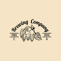 Vector vintage hops logo. Brewery herbs design. Hand sketched beer, ale or lager plant illustration.