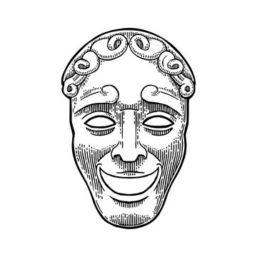 Comedy theater mask. Vector engraving vintage black illustration.