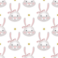 Seamless little bunny pattern. Vector background with cute rabbits for girls design.