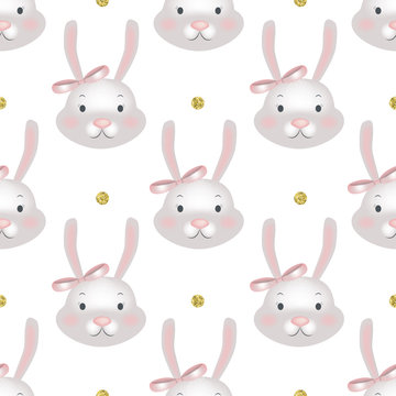 Seamless little bunny pattern. Vector background 
with cute rabbits for girls design.