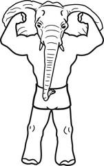 bodybuilder stark muskeln training posen trainieren sexy elefant kopf gesicht gemalt
