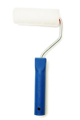 Roller for a paint isolated on white background. Flat lay, top view