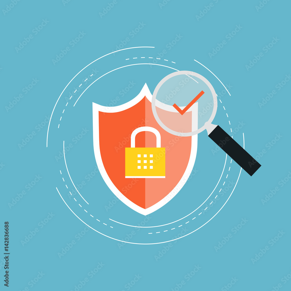 Poster internet security flat vector illustration design. secured information, data privacy and padlock pro