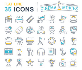 Fototapeta premium Set Vector Flat Line Icons Cinema and Movies