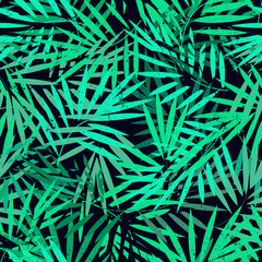 Tropical palm leaves seamless pattern. Vector illustration.