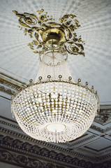 Large crystal chandelier hanging from the ceiling
