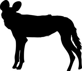 Silhouette of a hungry and nervous wild dog, hand drawn vector illustration isolated on white background