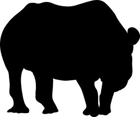 Silhouette of a standing rhinoceros, hand drawn vector illustration isolated on white background