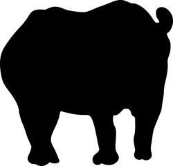 Silhouette of a standing rhinoceros, hand drawn vector illustration isolated on white background