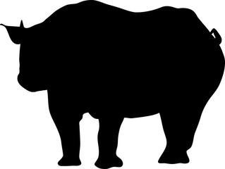 Silhouette of a standing rhinoceros, hand drawn vector illustration isolated on white background