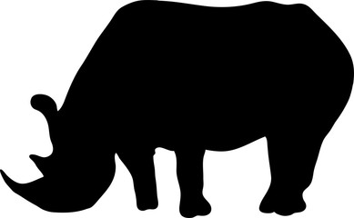 Silhouette of a standing rhinoceros, hand drawn vector illustration isolated on white background