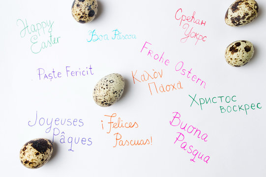 Happy Easter note written in different languages