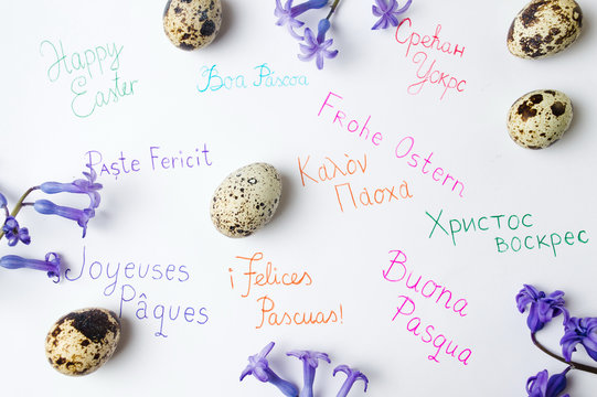 Happy Easter note written in different languages