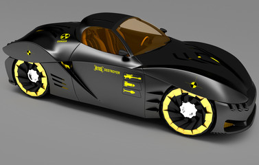 Design of the city car concept in a futuristic style. 3D illustration.