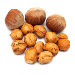 Hazelnut isolated on a white background. Nuts. Flat lay, top view