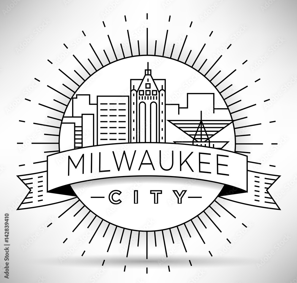 Wall mural Minimal Milwaukee Linear City Skyline with Typographic Design - Wall murals