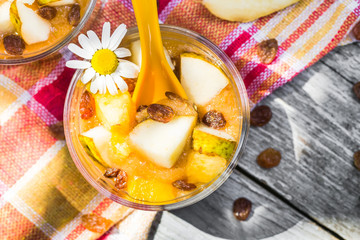 Fruity dessert pears nectarines raisins